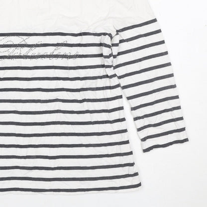 Gerry Weber Women White Black Stripe Paris Rhinestone Jersey Top UK 40