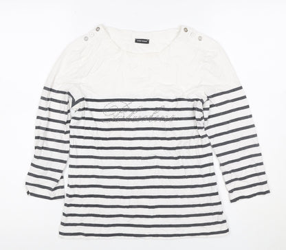Gerry Weber Women White Black Stripe Paris Rhinestone Jersey Top UK 40