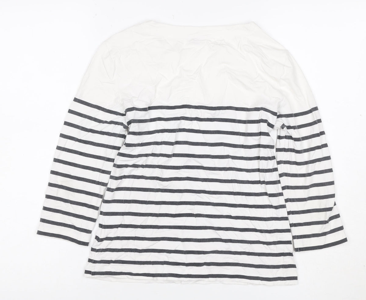 Gerry Weber Women White Black Stripe Paris Rhinestone Jersey Top UK 40