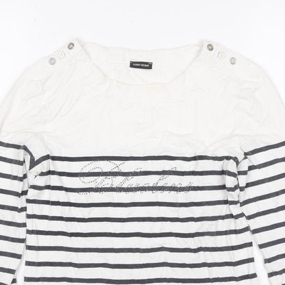 Gerry Weber Women White Black Stripe Paris Rhinestone Jersey Top UK 40
