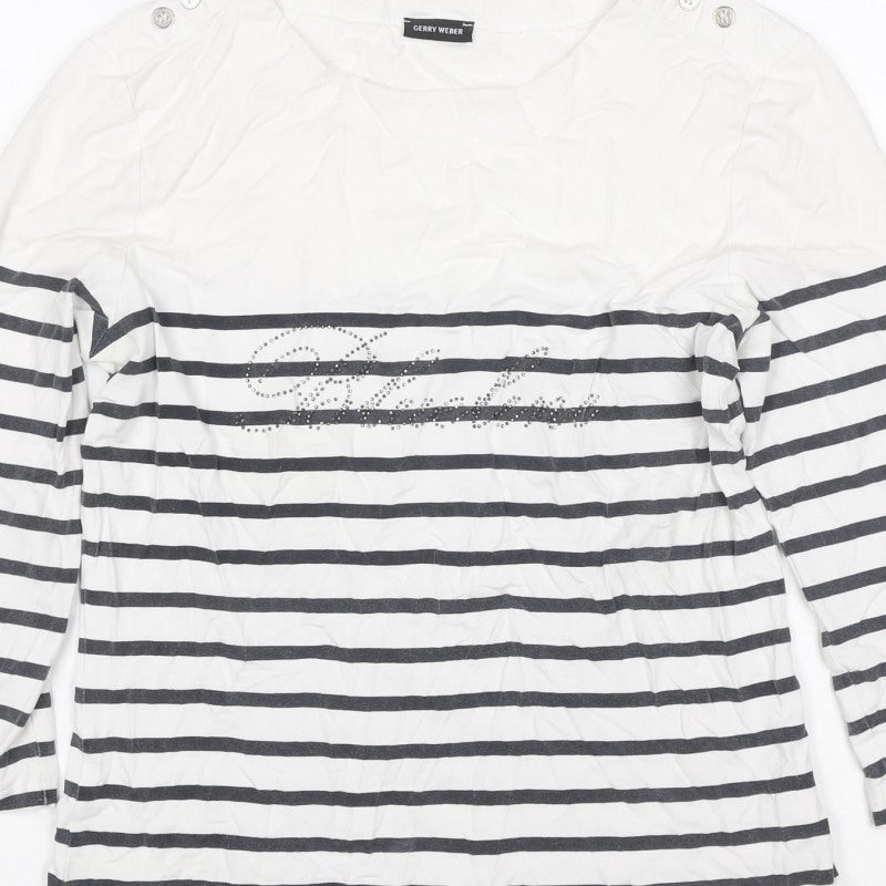 Gerry Weber Women White Black Stripe Paris Rhinestone Jersey Top UK 40