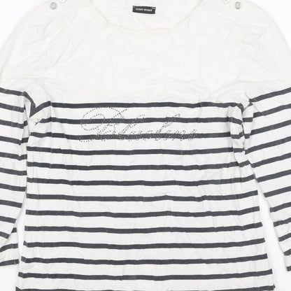 Gerry Weber Women White Black Stripe Paris Rhinestone Jersey Top UK 40