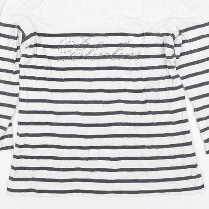 Gerry Weber Women White Black Stripe Paris Rhinestone Jersey Top UK 40