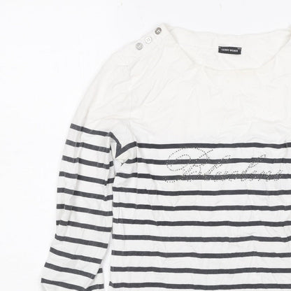 Gerry Weber Women White Black Stripe Paris Rhinestone Jersey Top UK 40
