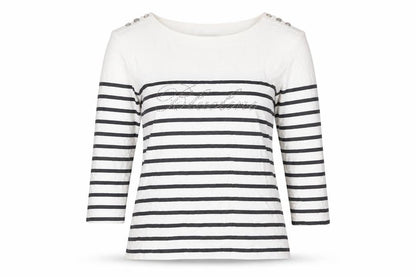 Gerry Weber Women White Black Stripe Paris Rhinestone Jersey Top UK 40