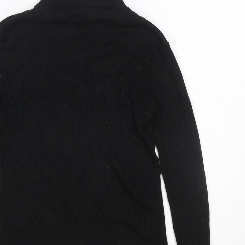 Warehouse Women Black UK 12 Rib Knit High Neck Long Sleeve Slim Top