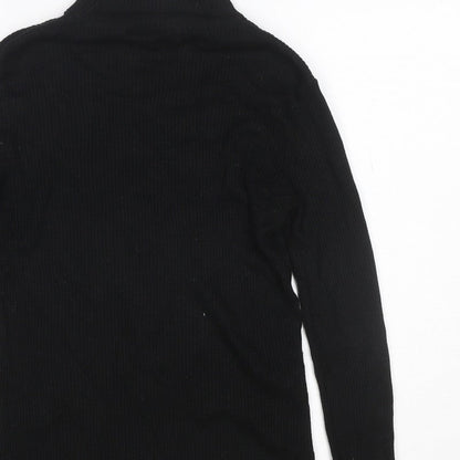 Warehouse Women Black UK 12 Rib Knit High Neck Long Sleeve Slim Top