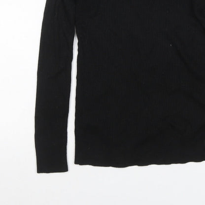 Warehouse Women Black UK 12 Rib Knit High Neck Long Sleeve Slim Top