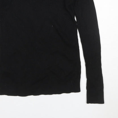 Warehouse Women Black UK 12 Rib Knit High Neck Long Sleeve Slim Top