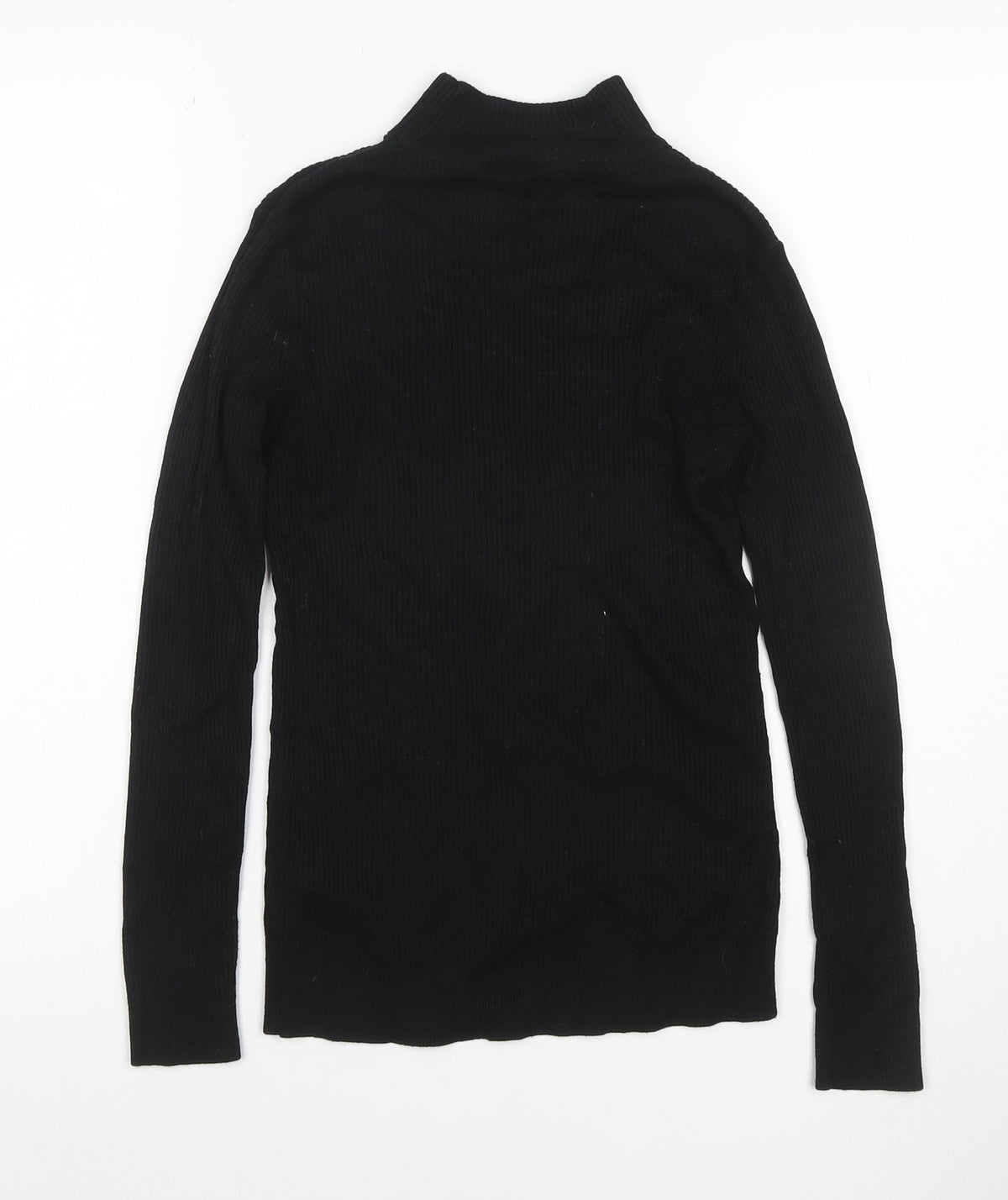 Warehouse Women Black UK 12 Rib Knit High Neck Long Sleeve Slim Top