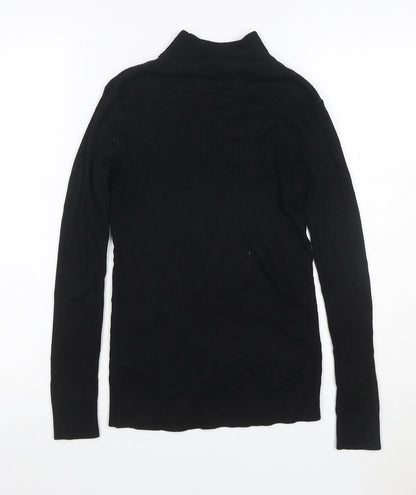 Warehouse Women Black UK 12 Rib Knit High Neck Long Sleeve Slim Top