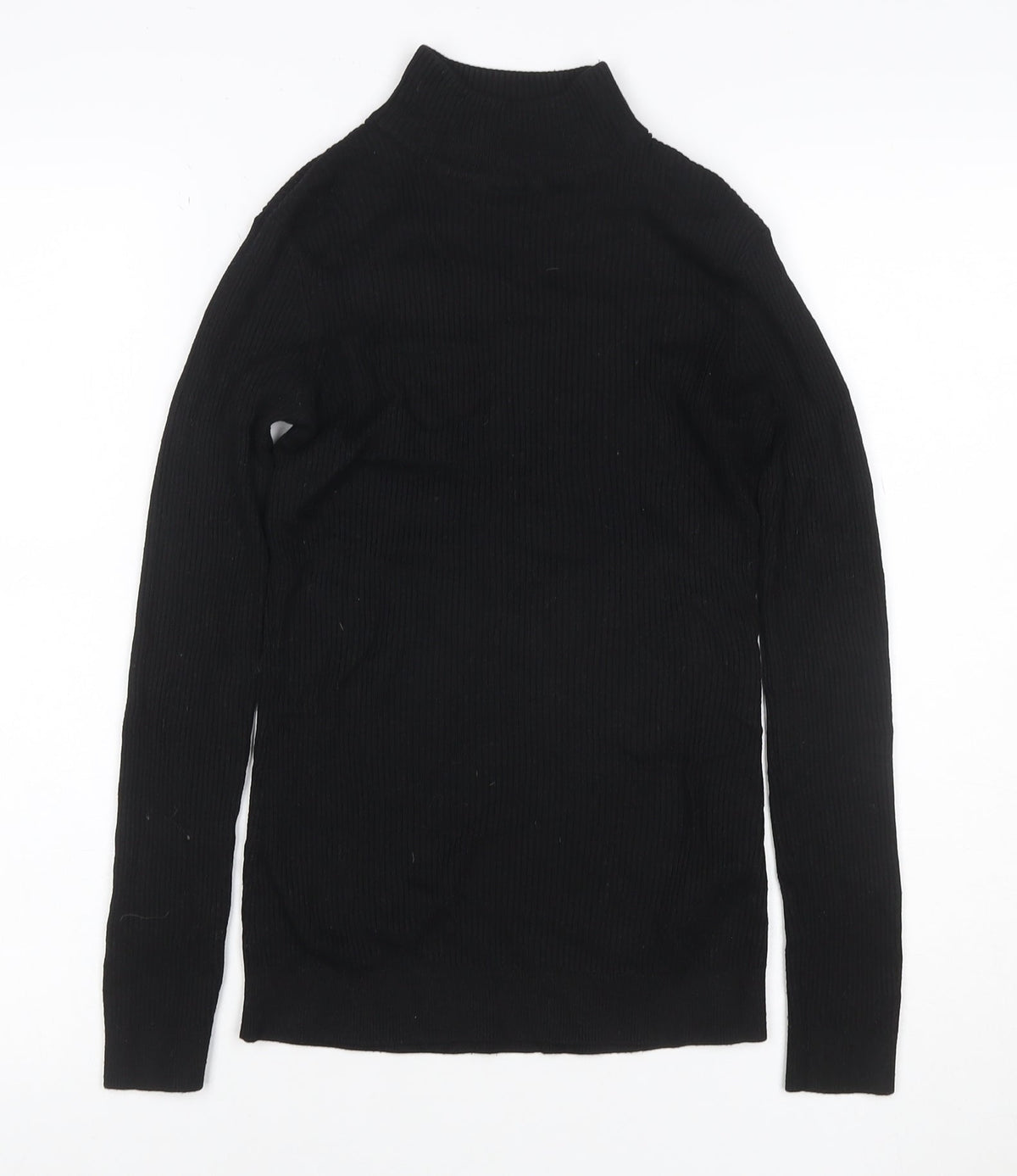 Warehouse Women Black UK 12 Rib Knit High Neck Long Sleeve Slim Top