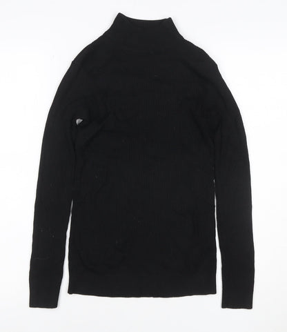 Warehouse Women Black UK 12 Rib Knit High Neck Long Sleeve Slim Top