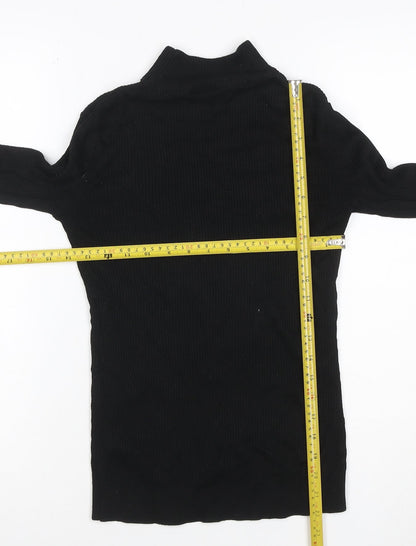 Warehouse Women Black UK 12 Rib Knit High Neck Long Sleeve Slim Top