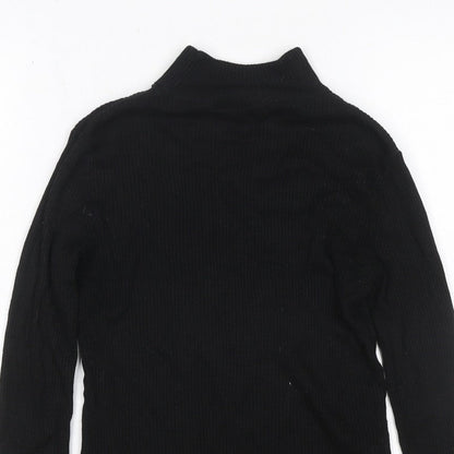 Warehouse Women Black UK 12 Rib Knit High Neck Long Sleeve Slim Top