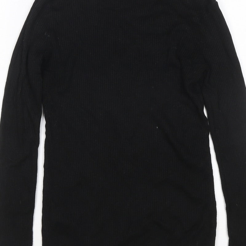 Warehouse Women Black UK 12 Rib Knit High Neck Long Sleeve Slim Top