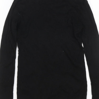 Warehouse Women Black UK 12 Rib Knit High Neck Long Sleeve Slim Top