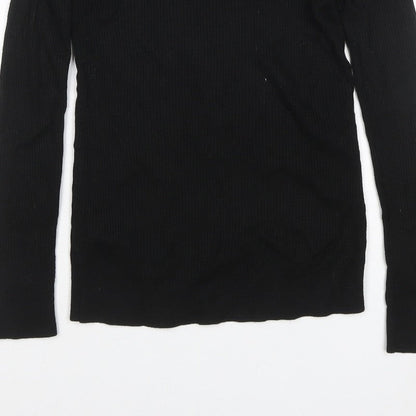 Warehouse Women Black UK 12 Rib Knit High Neck Long Sleeve Slim Top