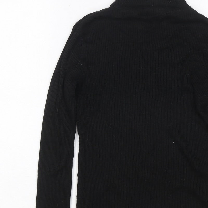 Warehouse Women Black UK 12 Rib Knit High Neck Long Sleeve Slim Top