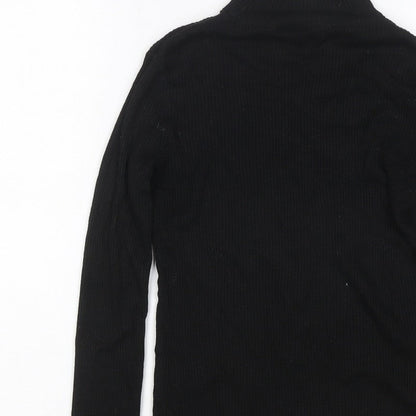 Warehouse Women Black UK 12 Rib Knit High Neck Long Sleeve Slim Top
