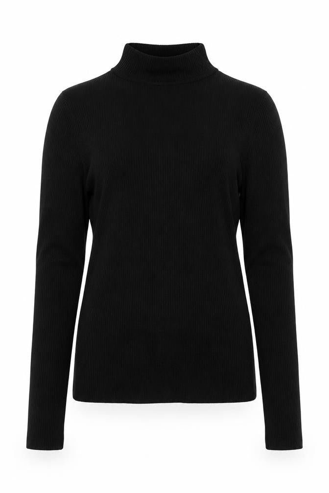 Warehouse Women Black UK 12 Rib Knit High Neck Long Sleeve Slim Top