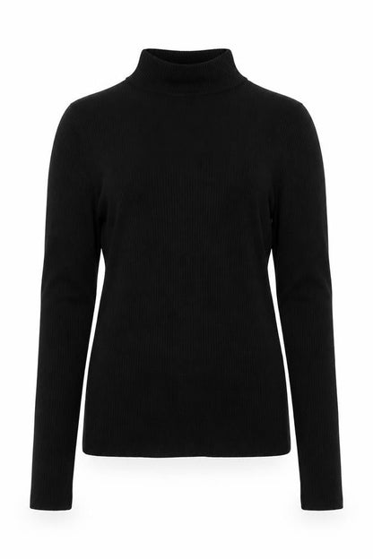 Warehouse Women Black UK 12 Rib Knit High Neck Long Sleeve Slim Top
