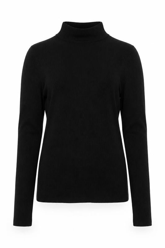 Warehouse Women Black UK 12 Rib Knit High Neck Long Sleeve Slim Top