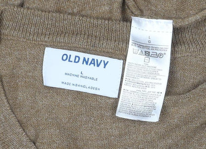 Old Navy Men’s Brown L V-Neck Lightweight Cotton Blend Jumper