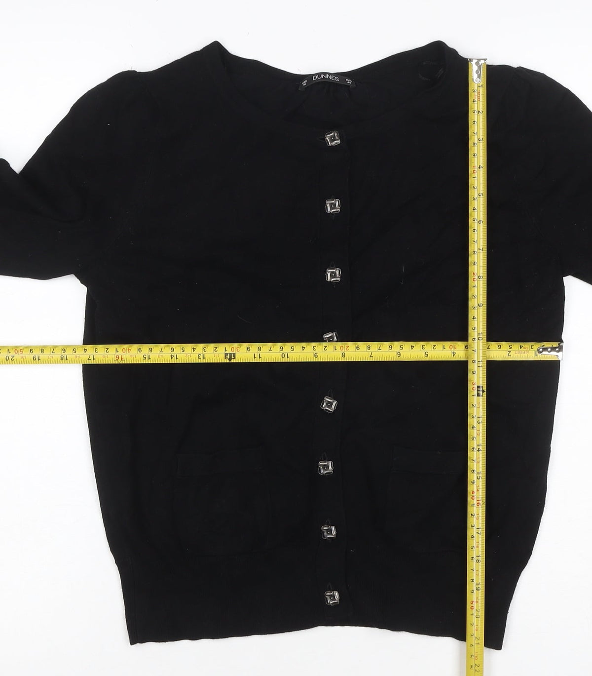 Dunnes Women Black Size 16 Button Front Knit Cardigan Pockets