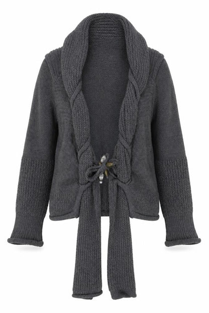 Elisa Cavaletti Women’s Grey L Wool Blend Lace-Up Wrap Knit Cardigan