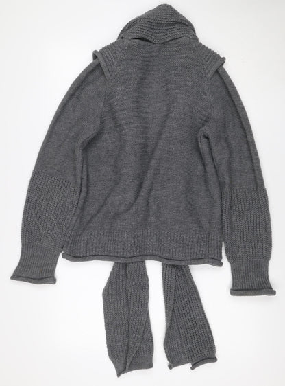 Elisa Cavaletti Women’s Grey L Wool Blend Lace-Up Wrap Knit Cardigan