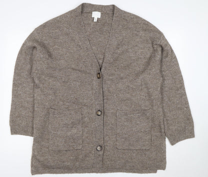 H&M Women’s Brown UK 16 Rib Knit V-Neck Button Cardigan
