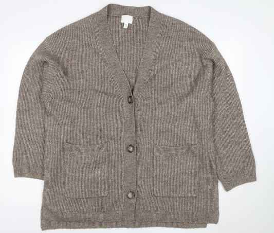 H&M Women’s Brown UK 16 Rib Knit V-Neck Button Cardigan