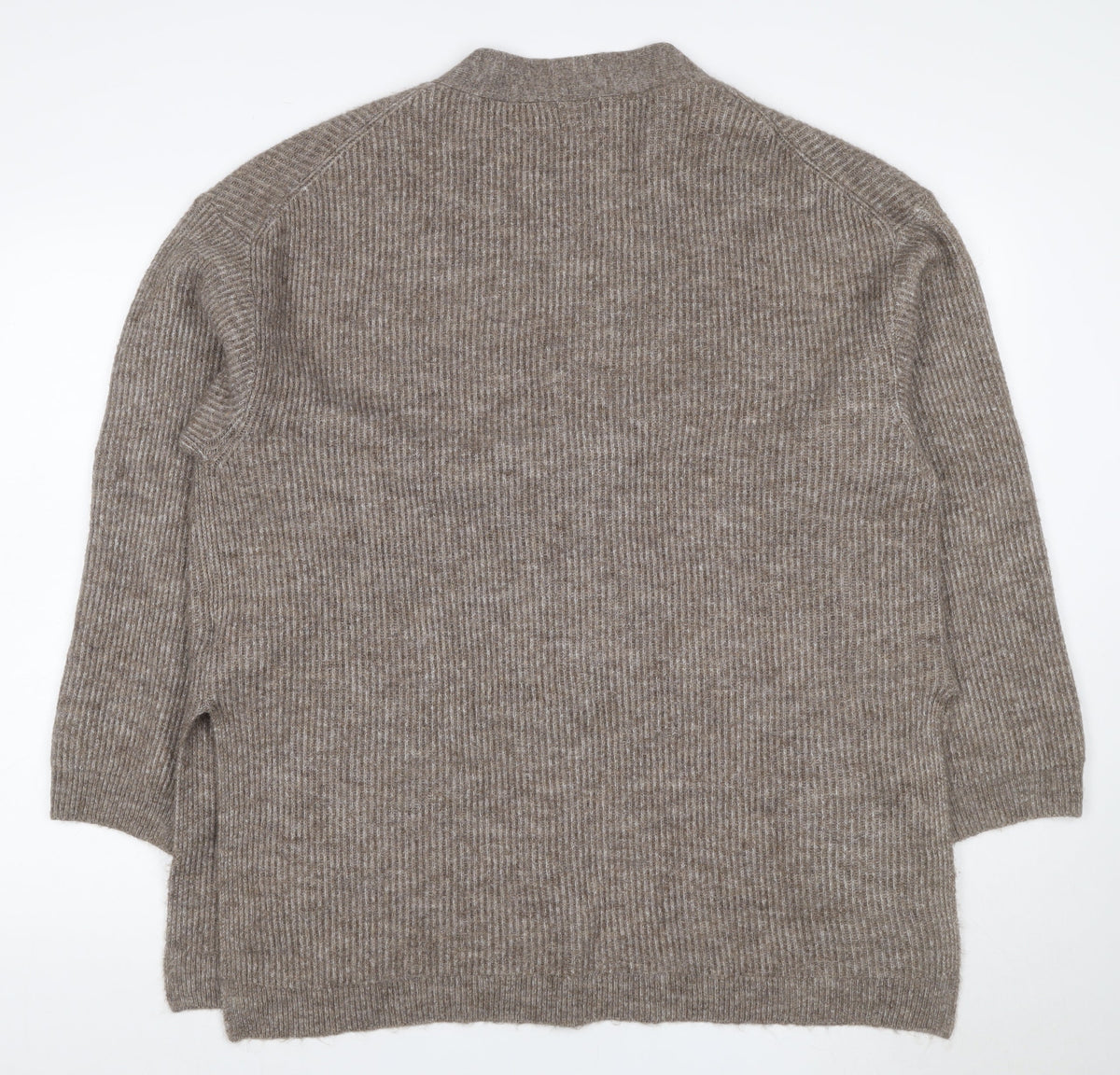 H&M Women’s Brown UK 16 Rib Knit V-Neck Button Cardigan