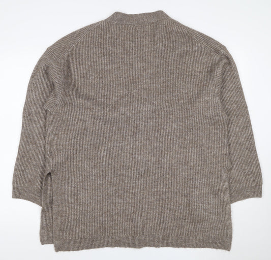 H&M Women’s Brown UK 16 Rib Knit V-Neck Button Cardigan