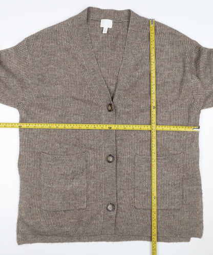 H&M Women’s Brown UK 16 Rib Knit V-Neck Button Cardigan
