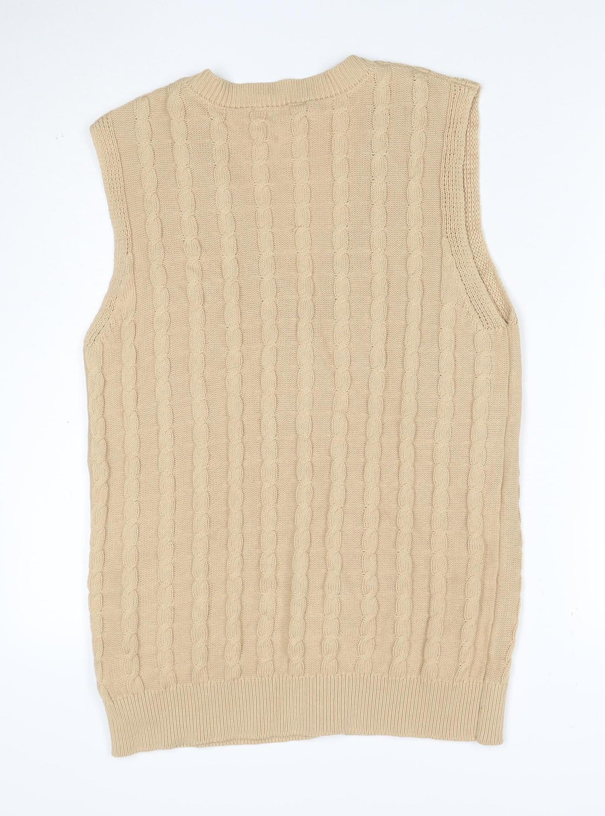 Soft Rebels Women Beige S Cable-Knit V-Neck Button Vest Cardigan