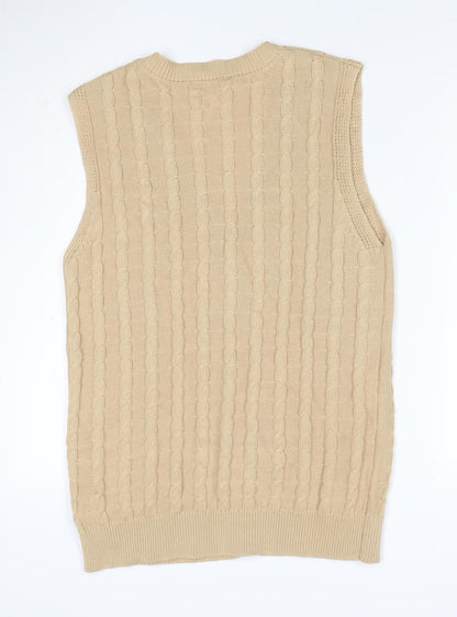 Soft Rebels Women Beige S Cable-Knit V-Neck Button Vest Cardigan