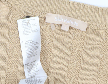 Soft Rebels Women Beige S Cable-Knit V-Neck Button Vest Cardigan