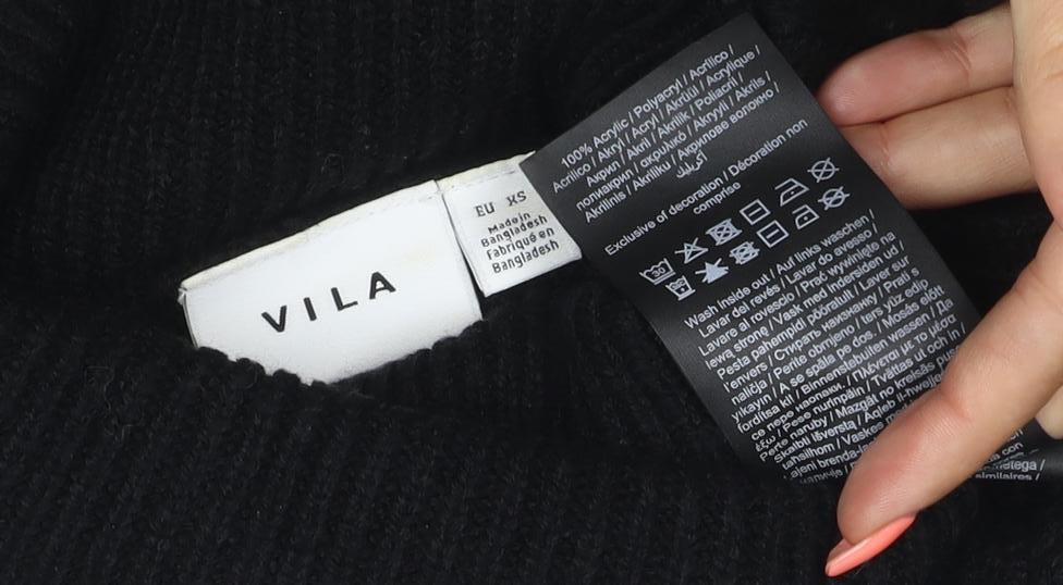 VILA Women’s Black XS Roll Neck Ribbed Knit Pullover Jumper