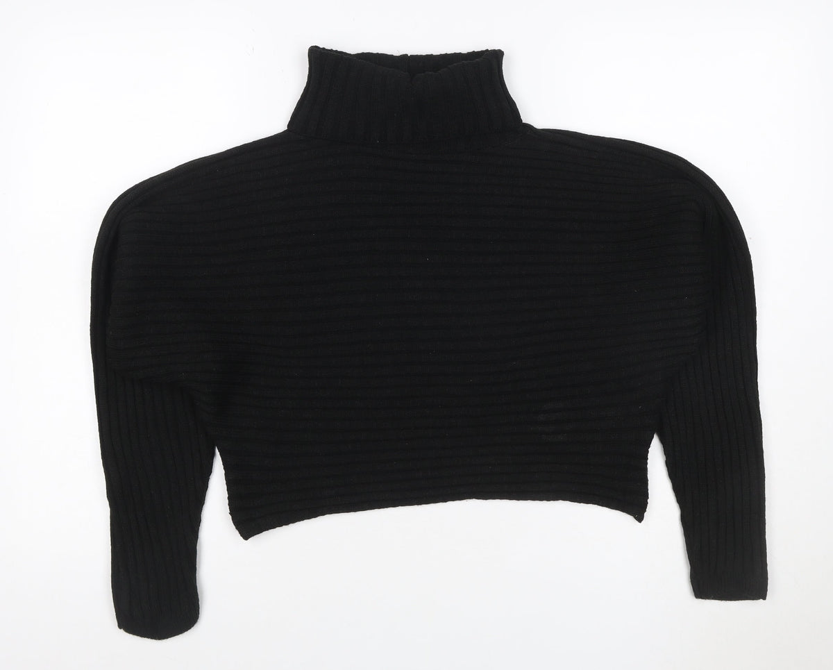 New Look Women’s Black M Ribbed Roll Neck Cropped Knit Jumper