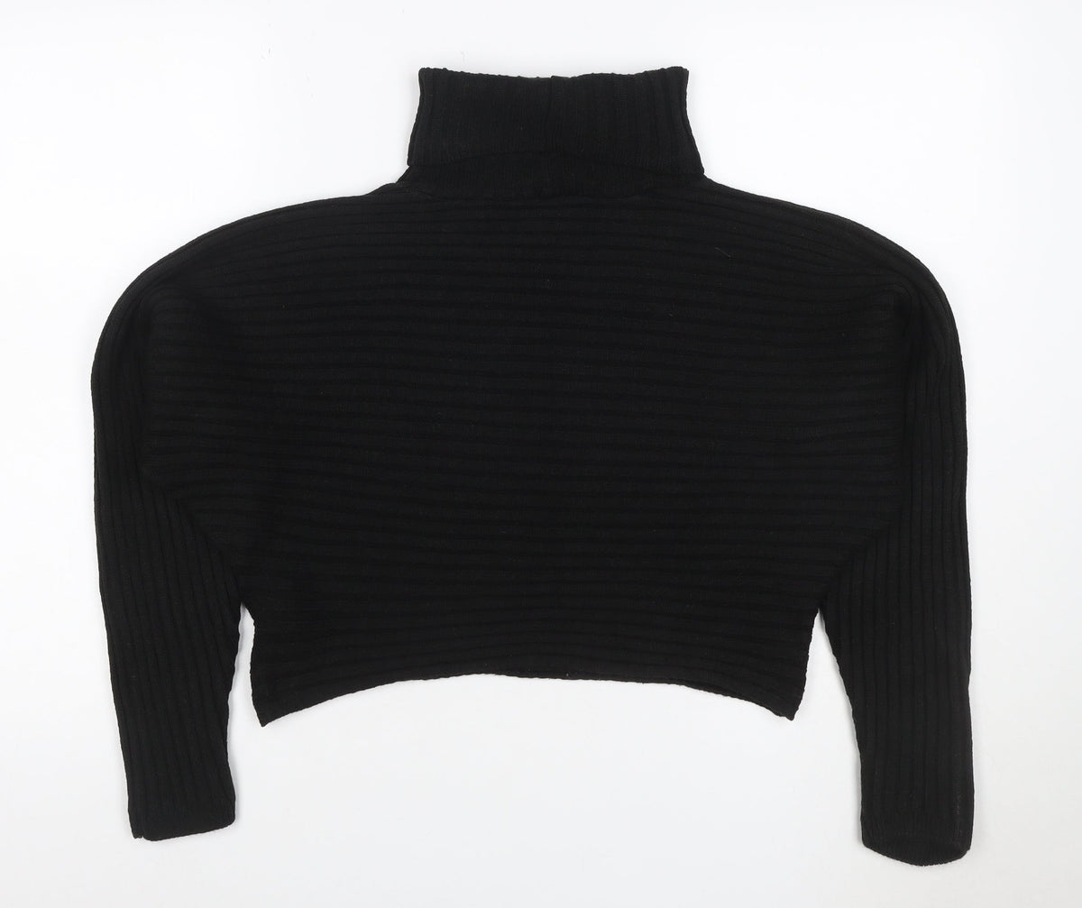 New Look Women’s Black M Ribbed Roll Neck Cropped Knit Jumper