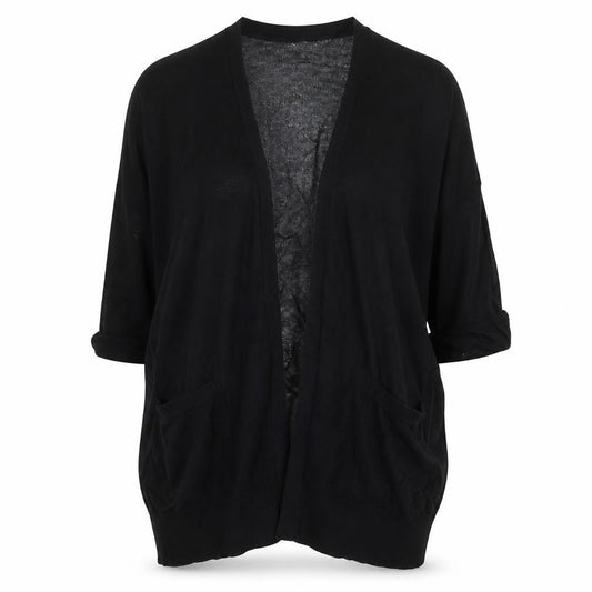 Wallis Petite Women Black M Open Front Knit Cardigan 3/4 Balloon Sleeves