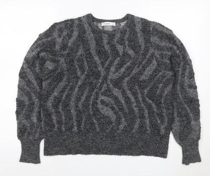 Gallery Women Grey M Cable Knit Beaded Crew Neck Jumper