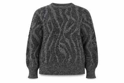 Gallery Women Grey M Cable Knit Beaded Crew Neck Jumper