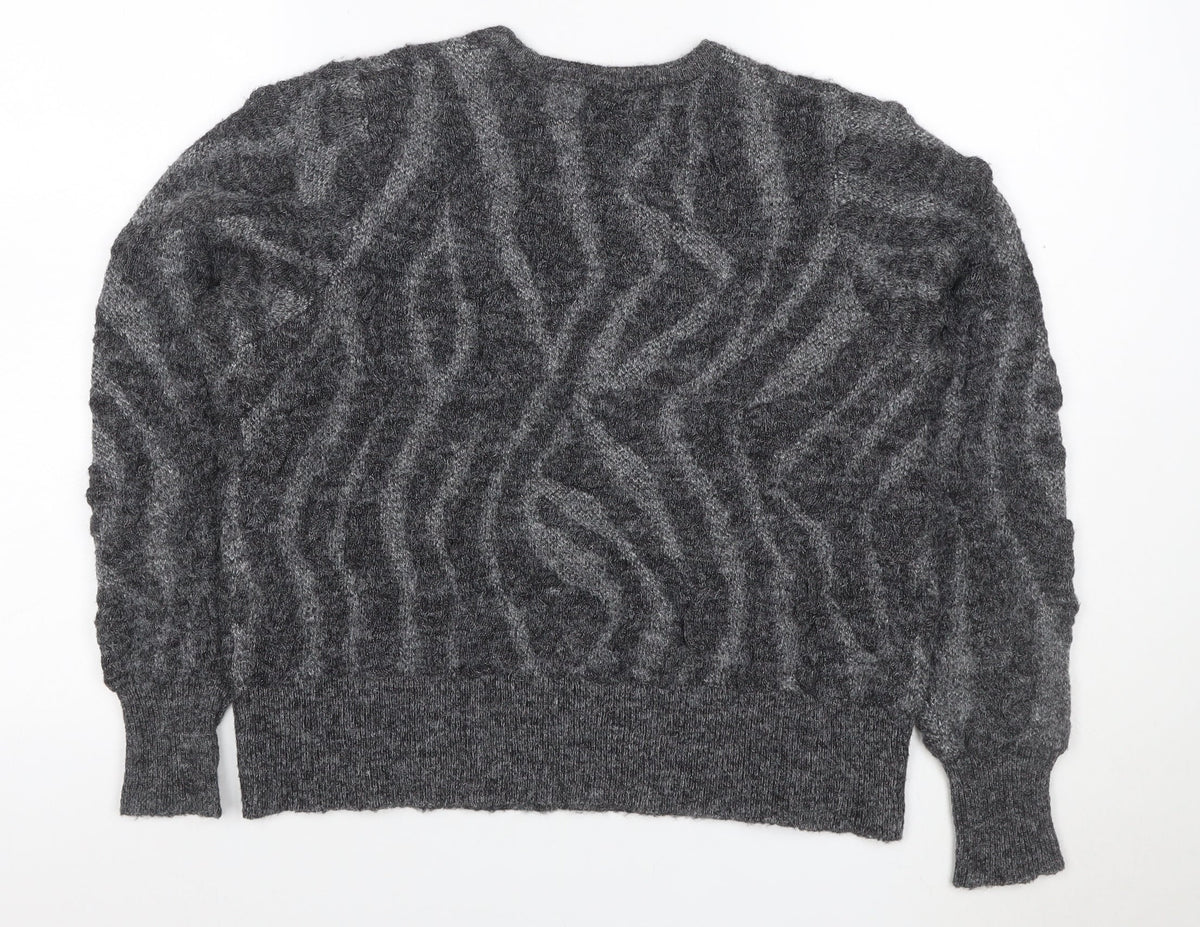 Gallery Women Grey M Cable Knit Beaded Crew Neck Jumper