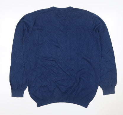 Dunnes Men’s Blue L V-Neck 100% Cotton Knit Pullover Jumper Classic