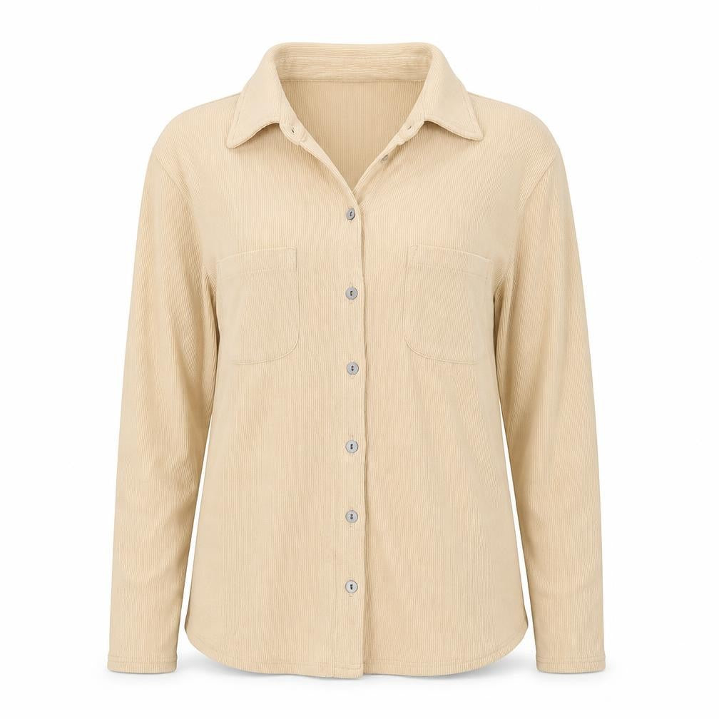Next Women Beige UK 12 Ribbed Collared Button-Up Long Sleeve Top
