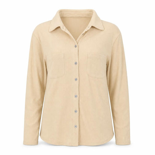 Next Women Beige UK 12 Ribbed Collared Button-Up Long Sleeve Top