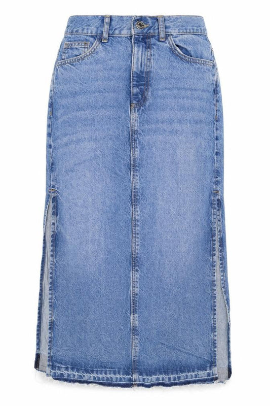 Front view of Denim Co. Women Blue UK 8 Knee Length Pencil Denim Skirt